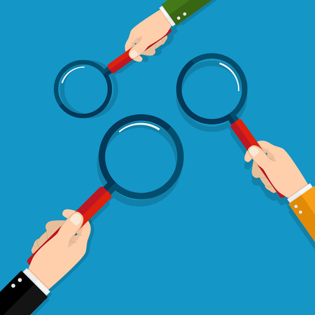 . Concept of searching, detecting and analyzing. vector illustration in flat design on blue backgroundのイラスト素材
