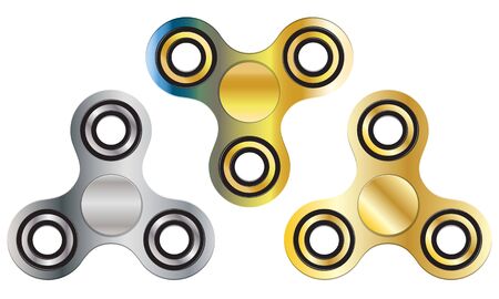 Colorful hand fidget spinner toys isolated on white background - it relieves stress, three-dimensional rendering,のイラスト素材
