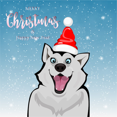 Happy dog with hat of santa, New yearのイラスト素材