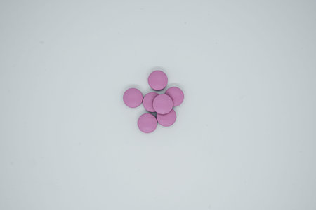 Pills on a light background close up. View from above
