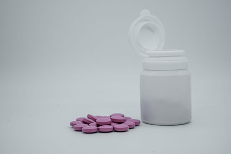 Pills on a light background close up. Side viewの写真素材