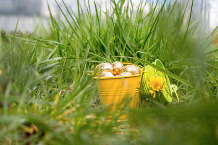 Easter eggs in spring sunny day, Luxembourgの写真素材