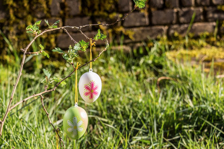 Easter eggs in spring sunny day, Luxembourgの写真素材