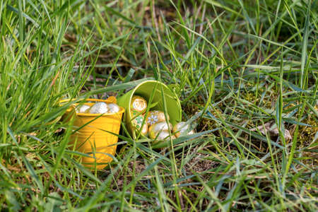 Easter eggs in spring sunny day, Luxembourgの写真素材