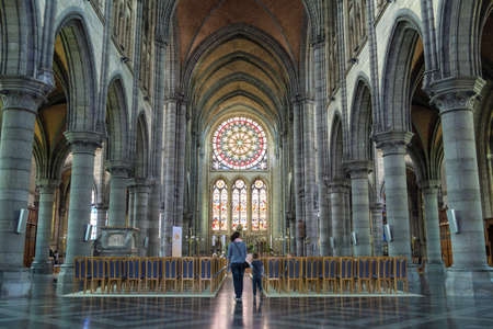 Catholic church interior stained-glass, Arlon, Belgiumのeditorial素材