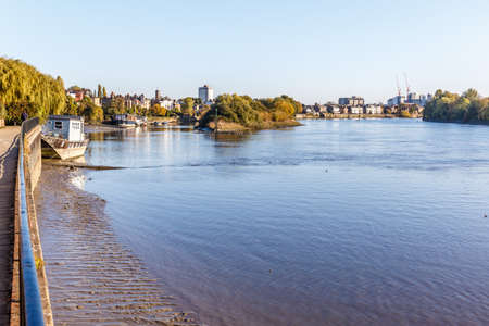 Low tide on Thames, Chiswick, Londonの写真素材
