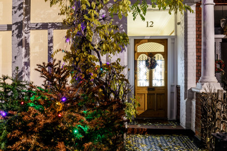 House decorated for Christmas in London, UKの写真素材