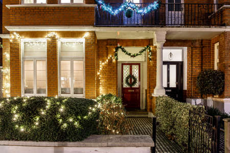 House decorated for Christmas in London, UKの写真素材