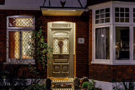 House decorated for Christmas in London, UKの写真素材