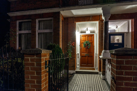 House decorated for Christmas in London, UKの写真素材