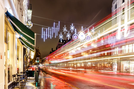 christmas lights on London street, Englandの写真素材