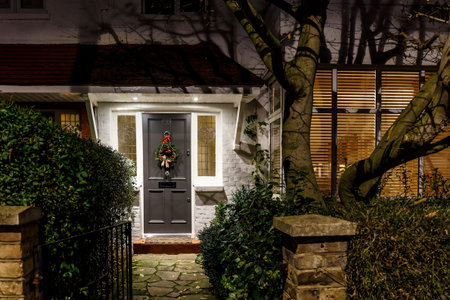 House decorated for Christmas in London, UKの写真素材