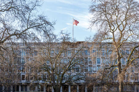 US embassy in London in winterの写真素材