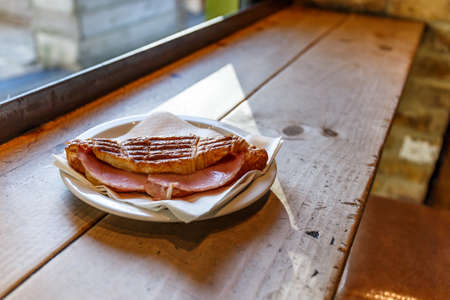 Toasted croissant in cafe in Londonの写真素材