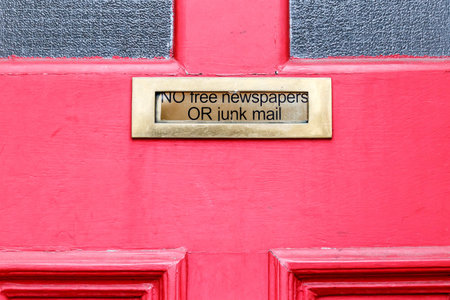 No junk mail precaution on door, London, England
