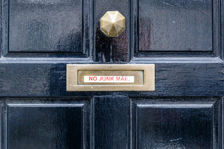No junk mail precaution on door, London, England