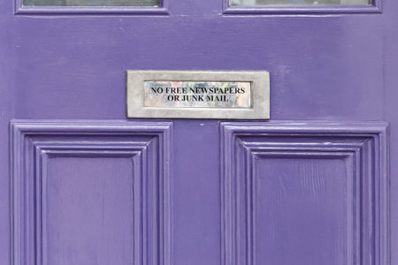No junk mail precaution on door, London, England