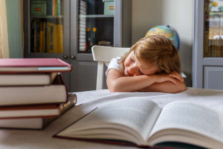 School girl at her homeworkの写真素材