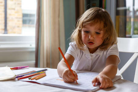 School girl at her homeworkの写真素材