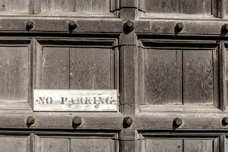 No parking sign on wooden door, Englandの写真素材