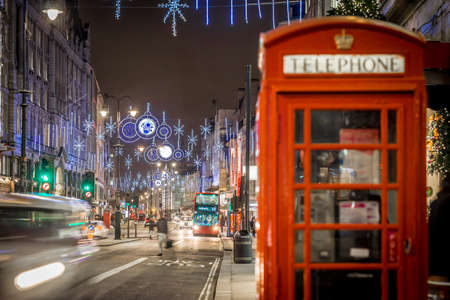 Phone box in London in Christmas timeのeditorial素材