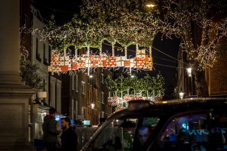 Seven dials at Christmas time in Londonの写真素材