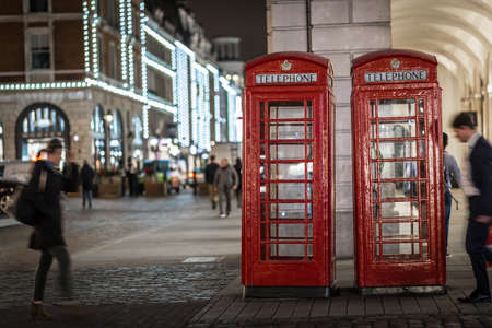 Phone box at Covent garden in Christmas time, Londonの写真素材
