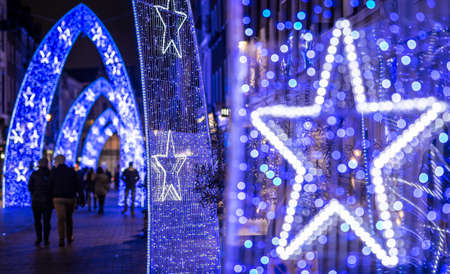 Molton street decorated for Christmas in Londonの写真素材