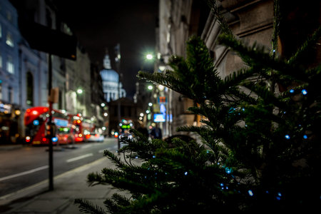 St Paul Cathedral and holiday traffic in the night, London