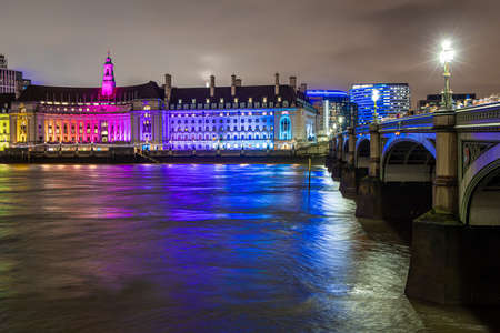 County hall lit for Brexit, Londonの写真素材