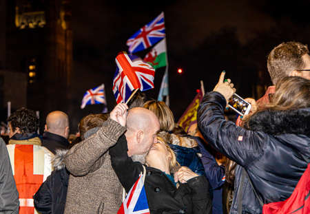 Brexit celebration on the Parliament Square in Londonの写真素材
