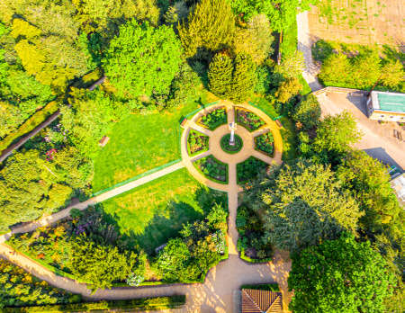 Aerial view of Chiswick gardens in the morning, UKの写真素材