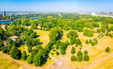 Aerial view of Hyde park in the morning, London