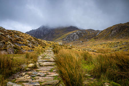 View of Snowdonia, a mountainous region in northwestern Wales, UKの写真素材