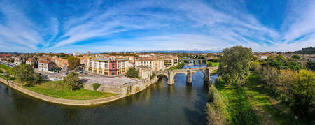 Aerial view of Carcassonne, a French fortified city in the department of Aude, in the region of Occitanie, in Franceの写真素材