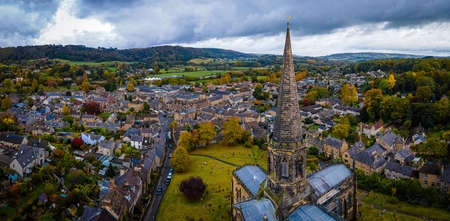 View of All Saints Church in Bakewell, a small market town and civil parish in the Derbyshire Dales district of Derbyshire,  lying on the River Wye, England, UKの写真素材
