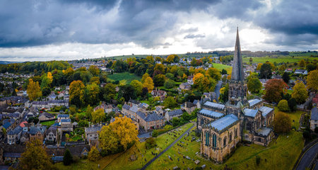 View of All Saints Church in Bakewell, a small market town and civil parish in the Derbyshire Dales district of Derbyshire,  lying on the River Wye, England, UKの写真素材