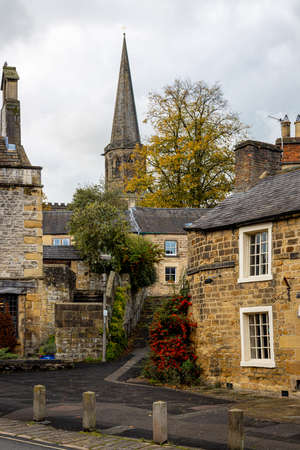 View of All Saints Church in Bakewell, a small market town and civil parish in the Derbyshire Dales district of Derbyshire,  lying on the River Wye, England, UKの写真素材