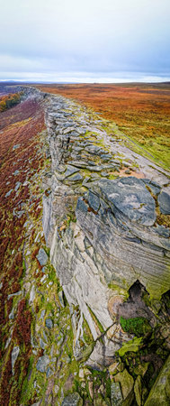 View of Stanage Edge in Peak district, an upland area in England at the southern end of the Pennines, UKの写真素材