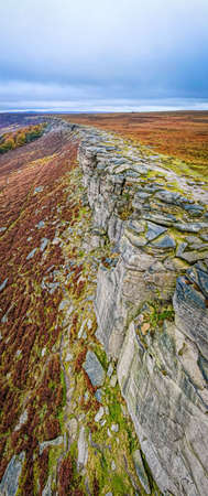 View of Stanage Edge in Peak district, an upland area in England at the southern end of the Pennines, UKの写真素材