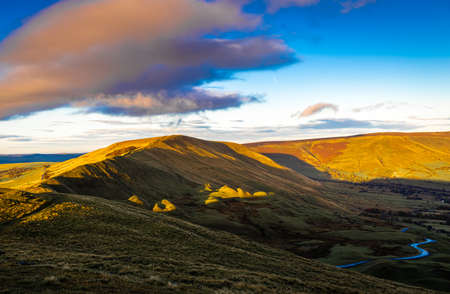View of Mom tor in Peak district, an upland area in England at the southern end of the Pennines, UKの写真素材