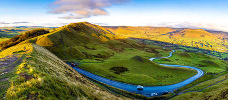 View of Mam tor in Peak district, an upland area in England at the southern end of the Pennines, UKの写真素材