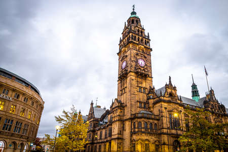 View of Sheffield City Council and Sheffield town hall in autumn, England, UKの写真素材