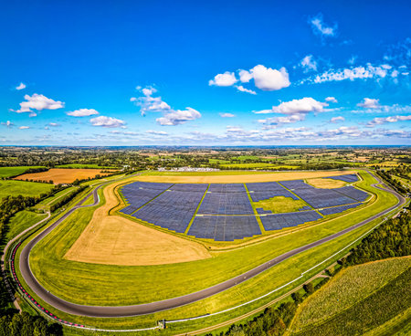 Aerial view of moto racing in english countryside, UK
