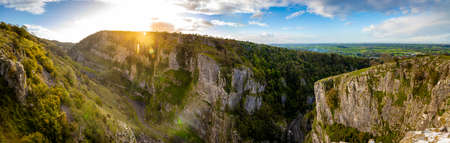 View of limestone Cheddar Gorge in the Mendip Hills, near the village of Cheddar, Somerset, Englandの写真素材