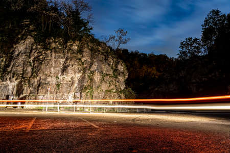 View of limestone Cheddar Gorge in the Mendip Hills, near the village of Cheddar, Somerset, Englandの写真素材