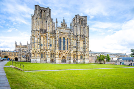 View of Wells Cathedral is in Wells, Somerset, England, UKの写真素材