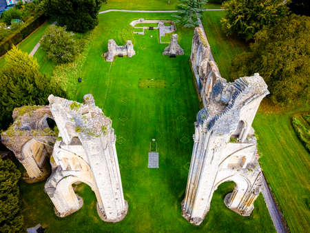 Remains of Glastonbury Abbey with links to King Arthur and Guinevere, UKの写真素材