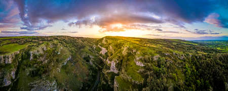 View of limestone Cheddar Gorge in the Mendip Hills, near the village of Cheddar, Somerset, Englandの写真素材