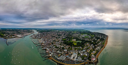 Aerial panorama of Cowes at isle of WIght, UKの写真素材